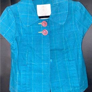 Blue Plaid Short Sleeve Blazer Business/Office/School/Casual Size 0